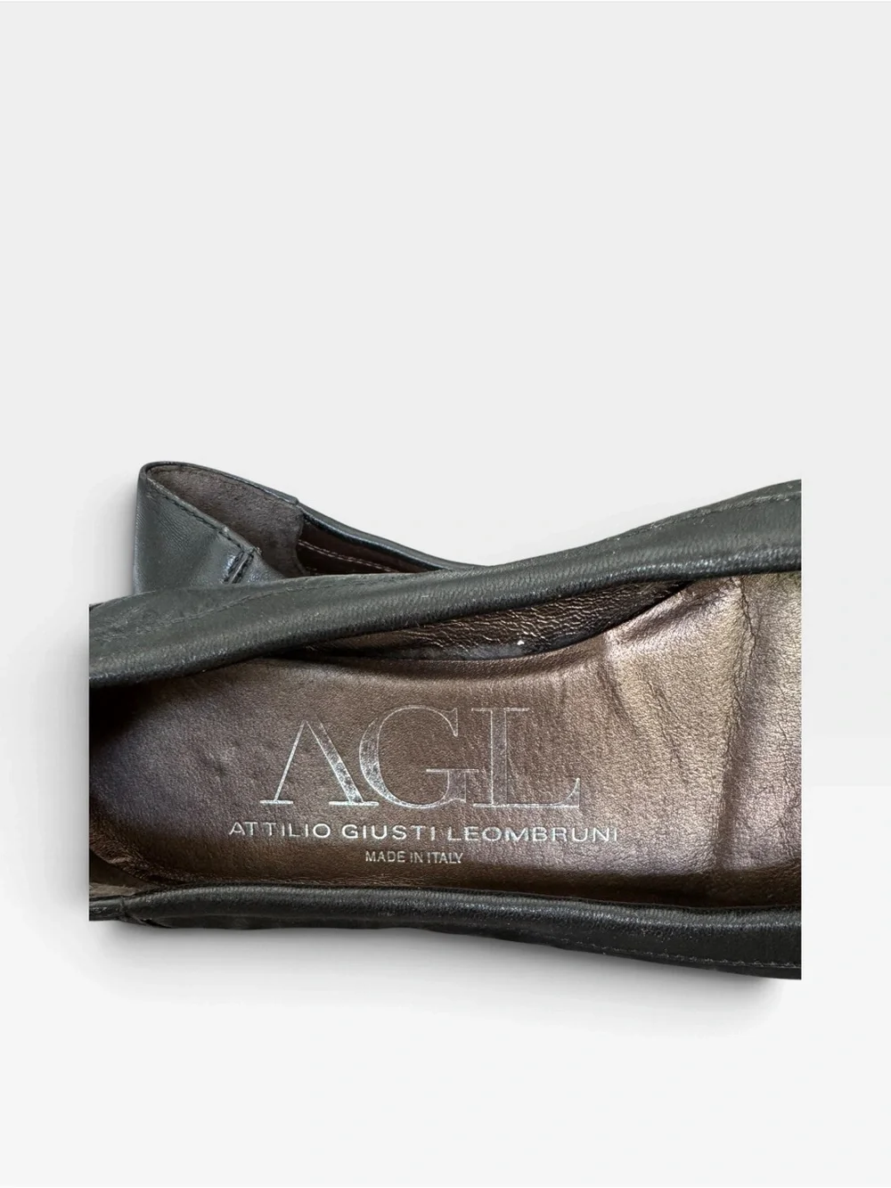 AGL Attilio Giusti Leombruni Black Leather Ballet Flats Size 36 Italy Chain Croc